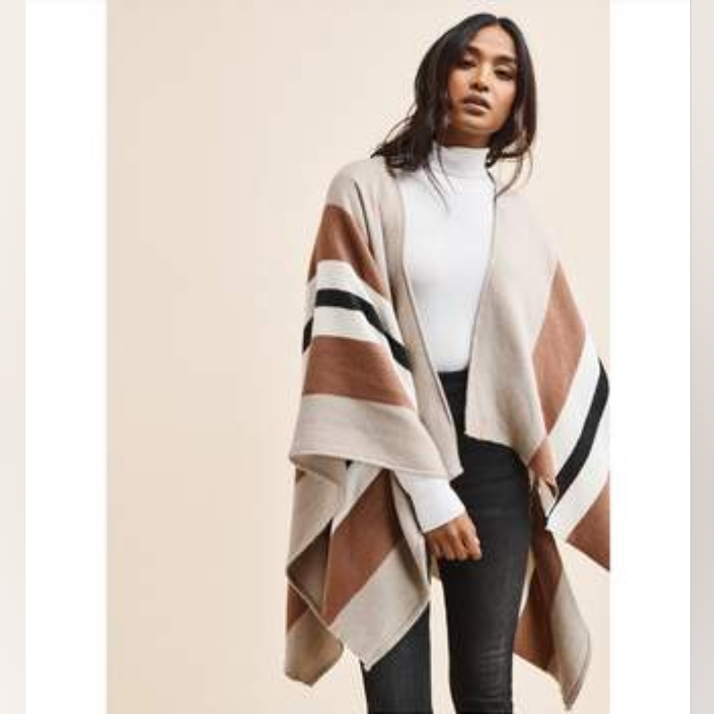 Dynamite Striped Tan and Brown Women's Poncho/shrug